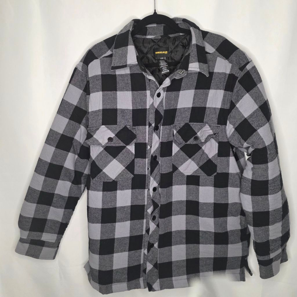 Men's WORKLOAD Plaid Lightweight Shirt Jacket L Black Gray